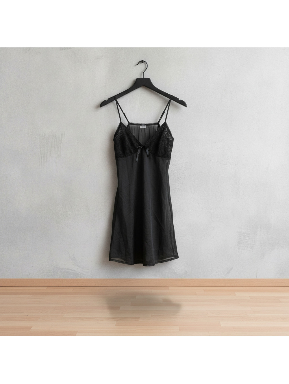 Y2K Black Sheer Lace Babydoll Slip Dress Size L
